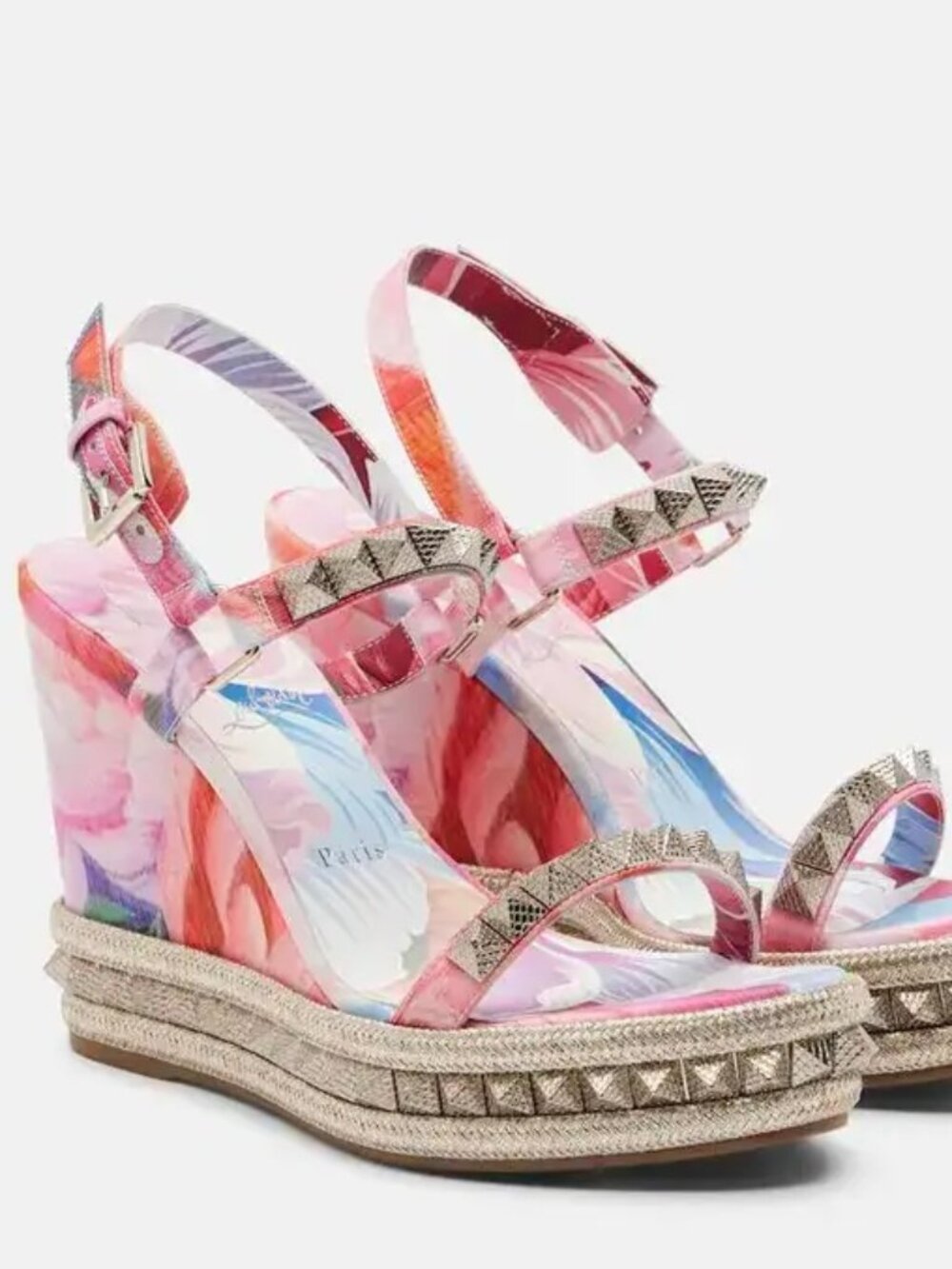Christian Louboutin PYRACLOU 110 Peonies Spike Platform Wedge Heel Sandals